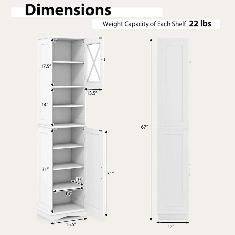 Armoire de salle de bain autoportante de 67 de haut avec 5 - Voir les détails