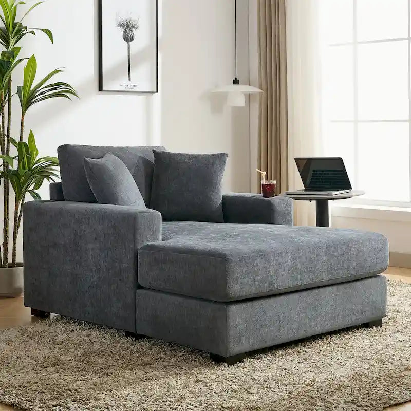 Übergroßes modernes Chaiselongue-Sofa mit Kissen, Ladestation und Getränkehaltern