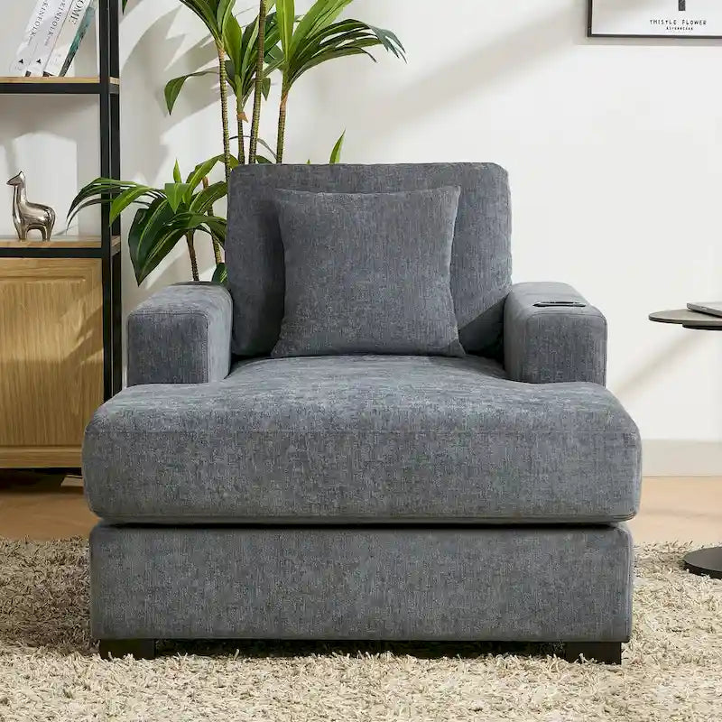 Übergroßes modernes Chaiselongue-Sofa mit Kissen, Ladestation und Getränkehaltern