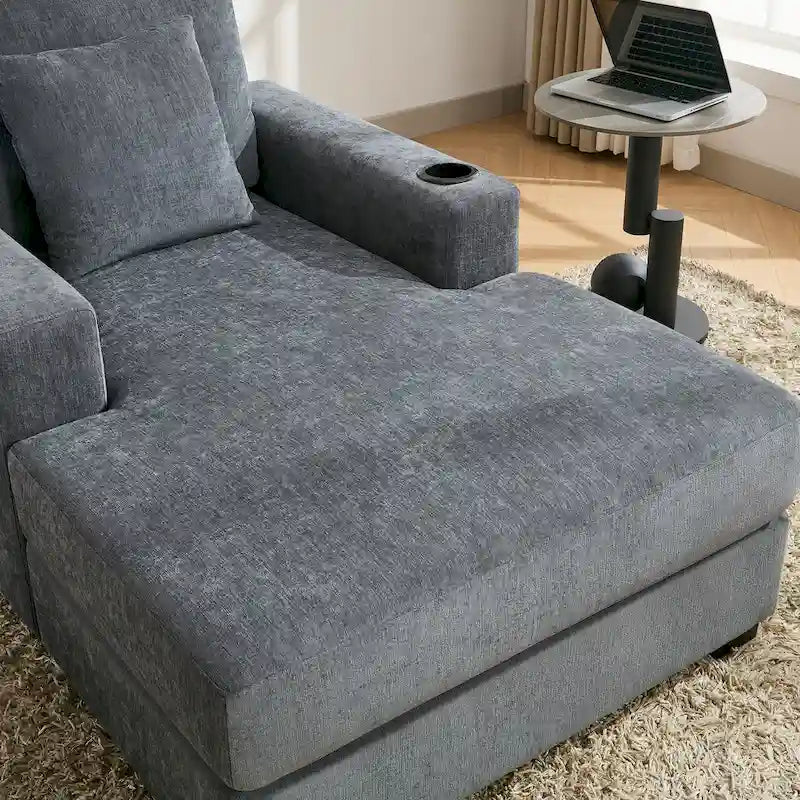 Übergroßes modernes Chaiselongue-Sofa mit Kissen, Ladestation und Getränkehaltern