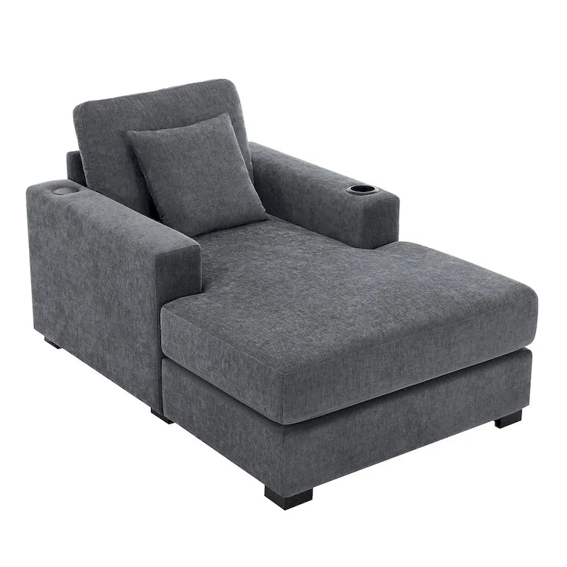 Übergroßes modernes Chaiselongue-Sofa mit Kissen, Ladestation und Getränkehaltern