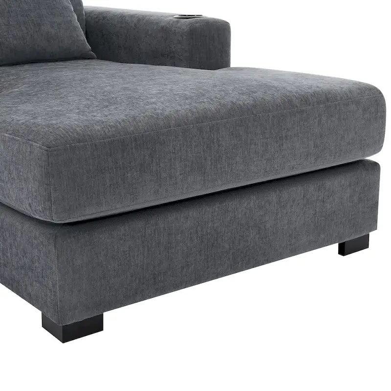 Übergroßes modernes Chaiselongue-Sofa mit Kissen, Ladestation und Getränkehaltern
