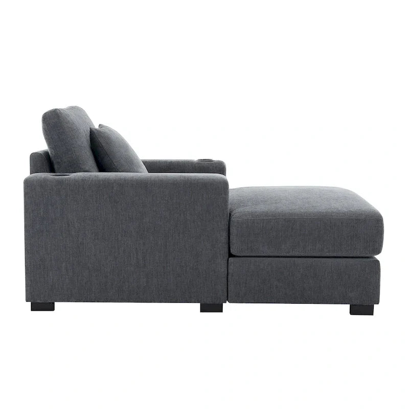 Übergroßes modernes Chaiselongue-Sofa mit Kissen, Ladestation und Getränkehaltern