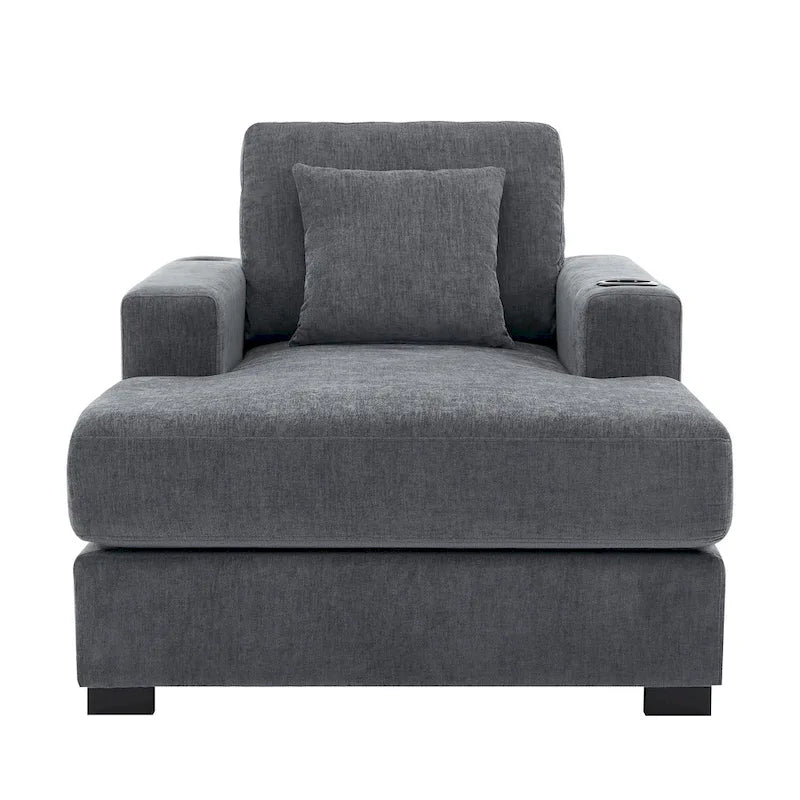 Übergroßes modernes Chaiselongue-Sofa mit Kissen, Ladestation und Getränkehaltern