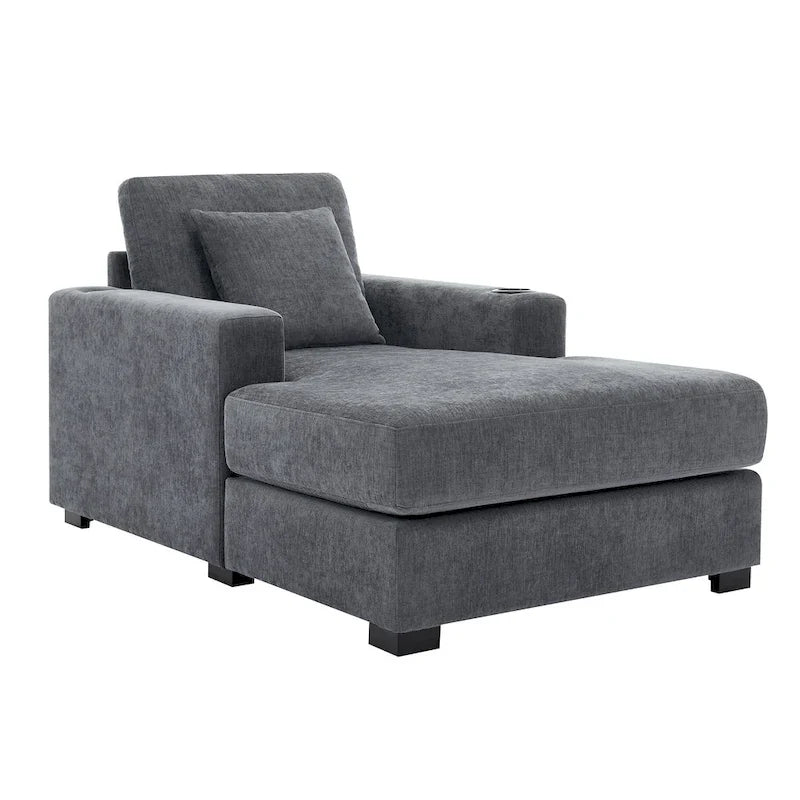 Übergroßes modernes Chaiselongue-Sofa mit Kissen, Ladestation und Getränkehaltern