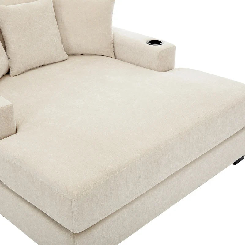 Übergroßes modernes Chaiselongue-Sofa mit Kissen, Ladestation und Getränkehaltern