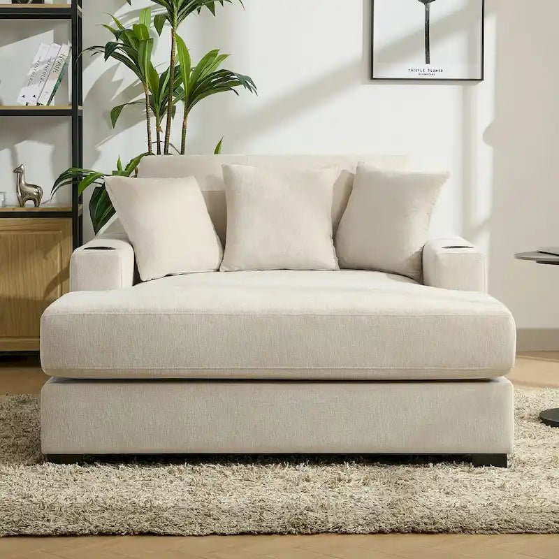 Übergroßes modernes Chaiselongue-Sofa mit Kissen, Ladestation und Getränkehaltern