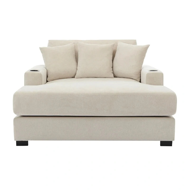 Übergroßes modernes Chaiselongue-Sofa mit Kissen, Ladestation und Getränkehaltern