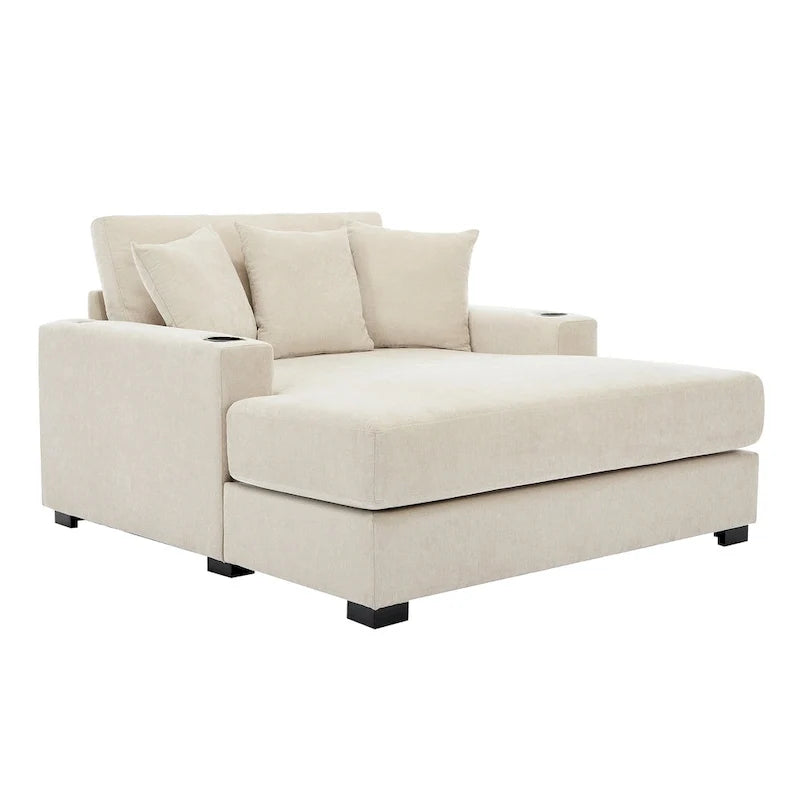 Übergroßes modernes Chaiselongue-Sofa mit Kissen, Ladestation und Getränkehaltern