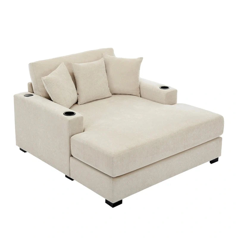 Übergroßes modernes Chaiselongue-Sofa mit Kissen, Ladestation und Getränkehaltern