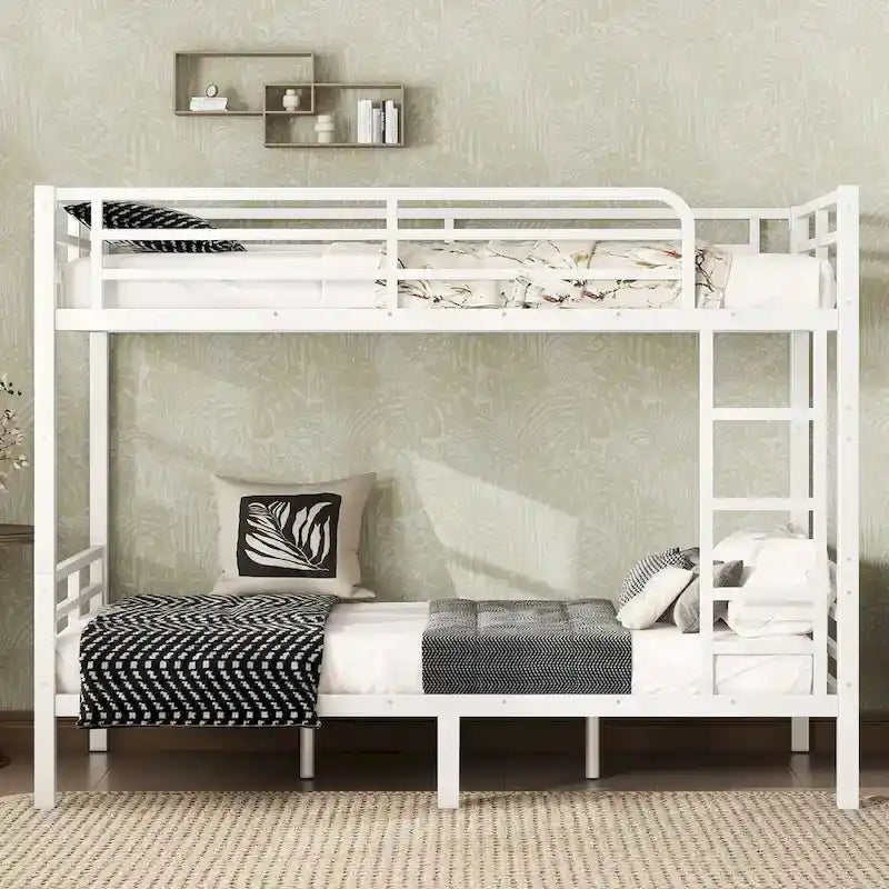 Metal Twin XL over Twin XL Bunk Bed for Teens and Adults,Space-Saving/Noise Reduced/No Box Spring Needed,White