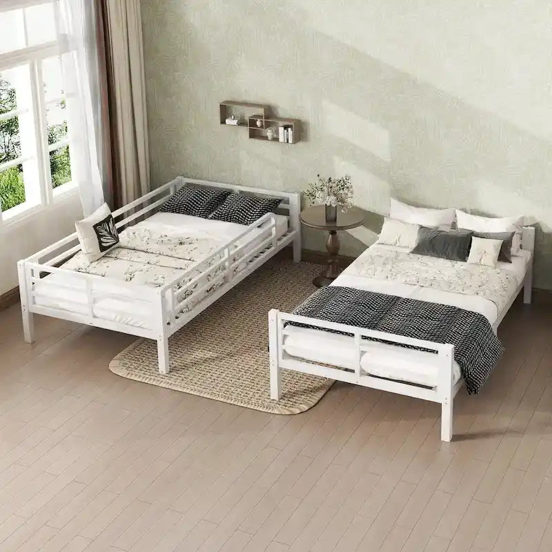 Metal Twin XL over Twin XL Bunk Bed for Teens and Adults,Space-Saving/Noise Reduced/No Box Spring Needed,White