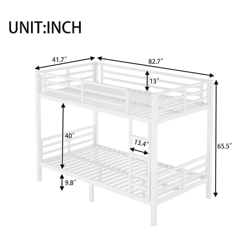 Metal Twin XL over Twin XL Bunk Bed for Teens and Adults,Space-Saving/Noise Reduced/No Box Spring Needed,White