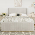 Corduroy Upholstered Bed with 47 Wingback Headboard with Metal/Wood Frame (No Box Spring Needed)