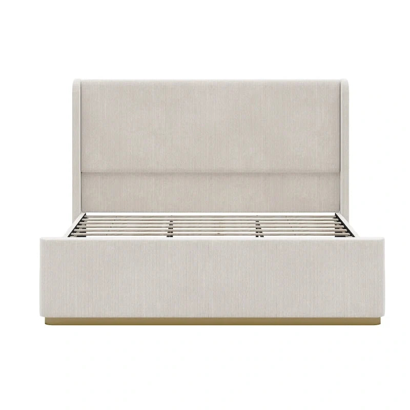 Corduroy Upholstered Bed with 47 Wingback Headboard with Metal/Wood Frame (No Box Spring Needed)