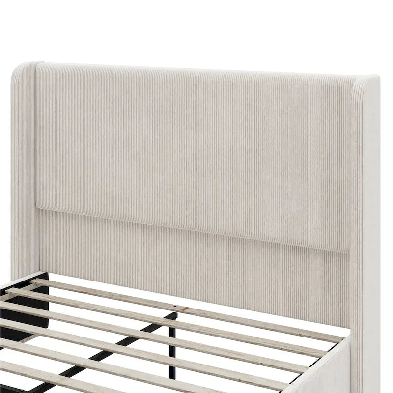Corduroy Upholstered Bed with 47 Wingback Headboard with Metal/Wood Frame (No Box Spring Needed)