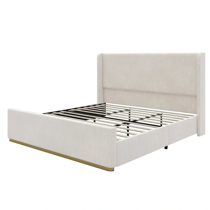 Corduroy Upholstered Bed with 47 Wingback Headboard with Metal/Wood Frame (No Box Spring Needed)