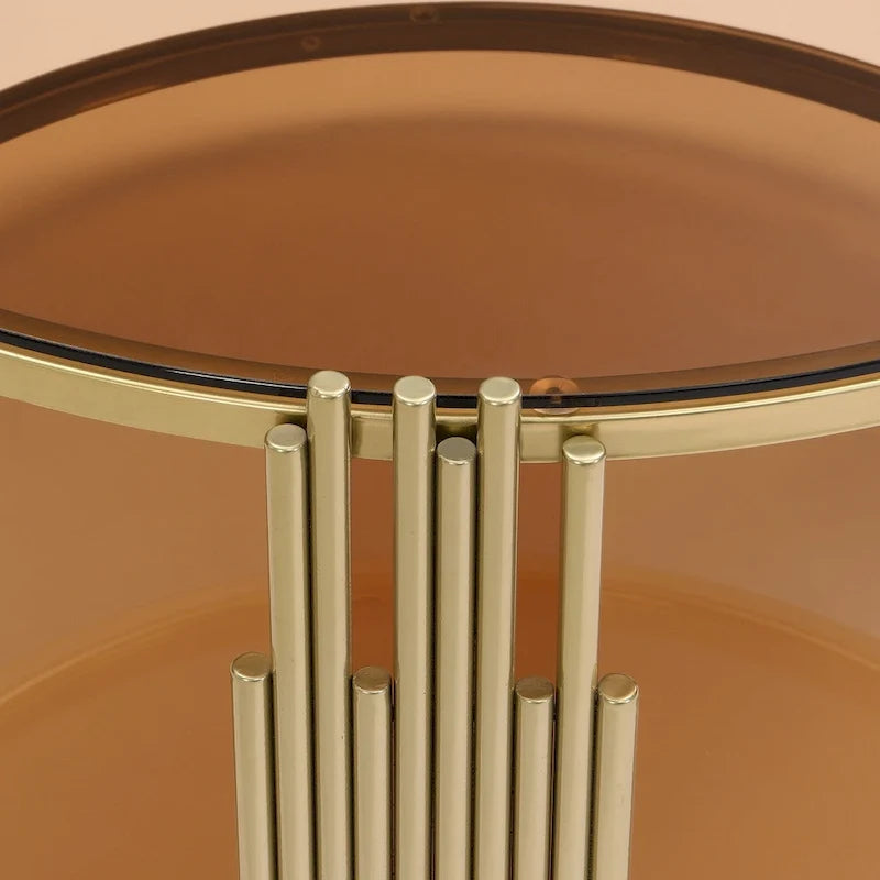 31.5 Tempered Glass Coffee Table with Asymmetrical Metal Design and Lower Shelf