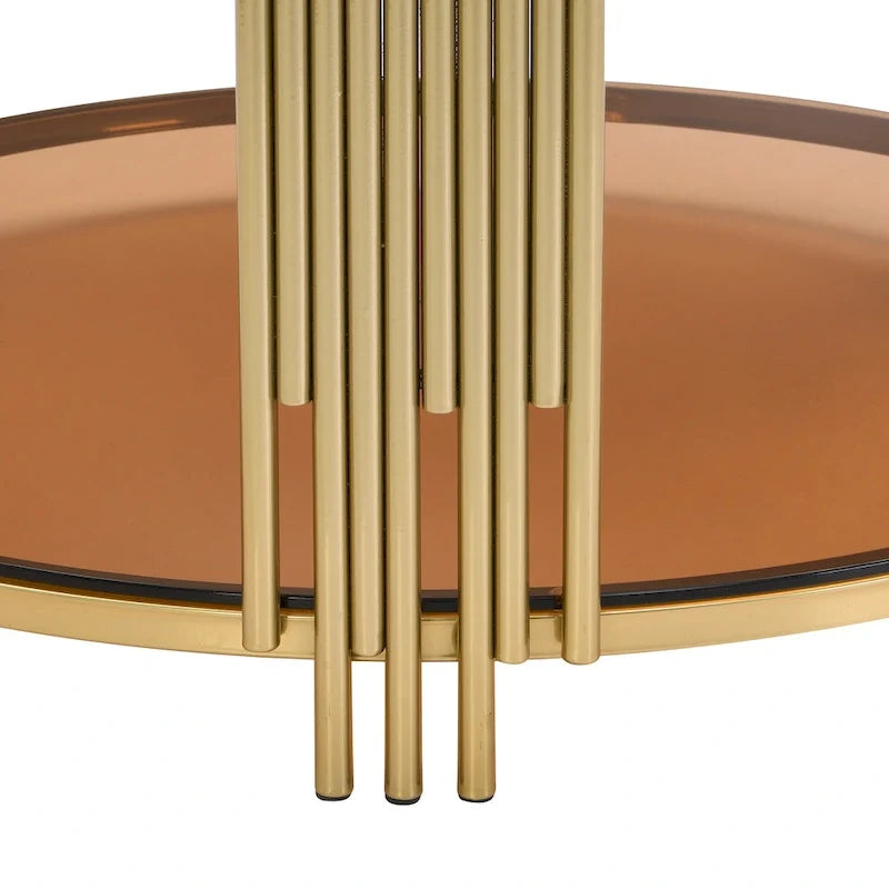 31.5 Tempered Glass Coffee Table with Asymmetrical Metal Design and Lower Shelf