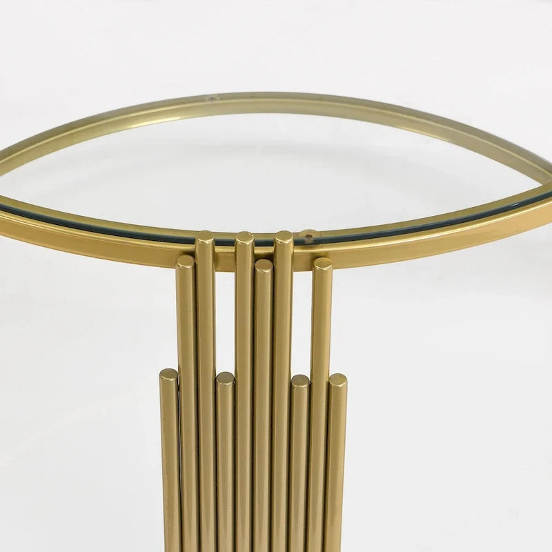 31.5 Tempered Glass Coffee Table with Asymmetrical Metal Design and Lower Shelf