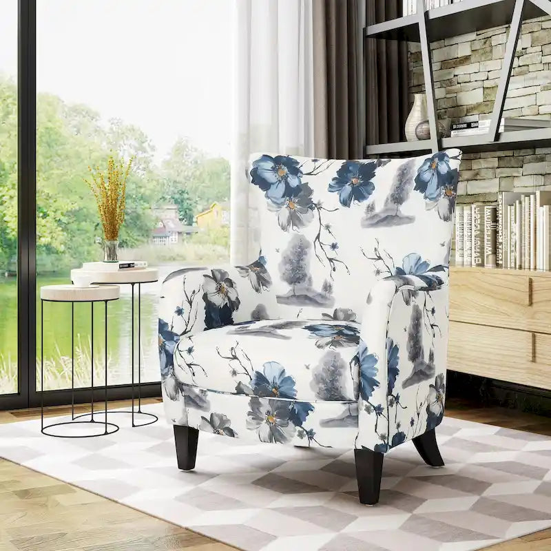 Sillón tapizado moderno retro con respaldo alto de 30.25 y patas de madera, para sala de estar