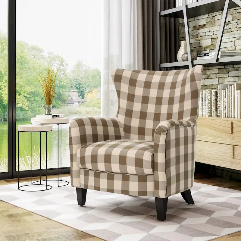 Sillón tapizado moderno retro con respaldo alto de 30.25 y patas de madera, para sala de estar