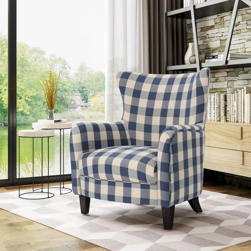Sillón tapizado moderno retro con respaldo alto de 30.25 y patas de madera, para sala de estar