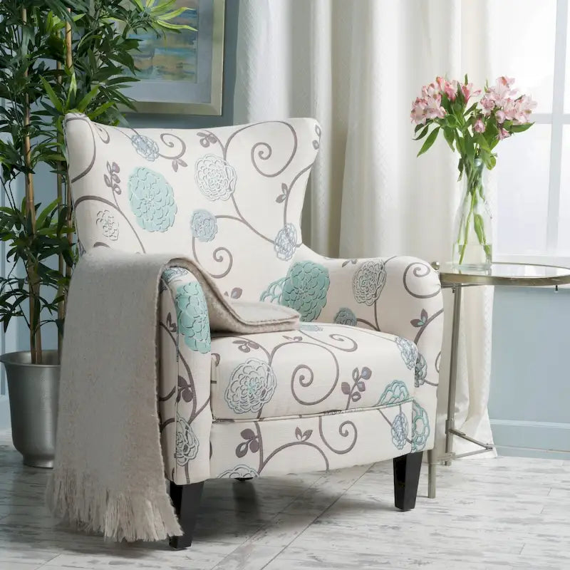 Sillón tapizado moderno retro con respaldo alto de 30.25 y patas de madera, para sala de estar