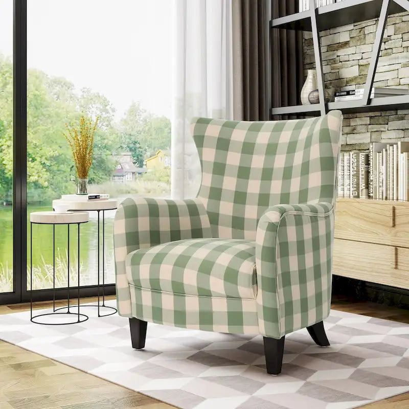 Sillón tapizado moderno retro con respaldo alto de 30.25 y patas de madera, para sala de estar