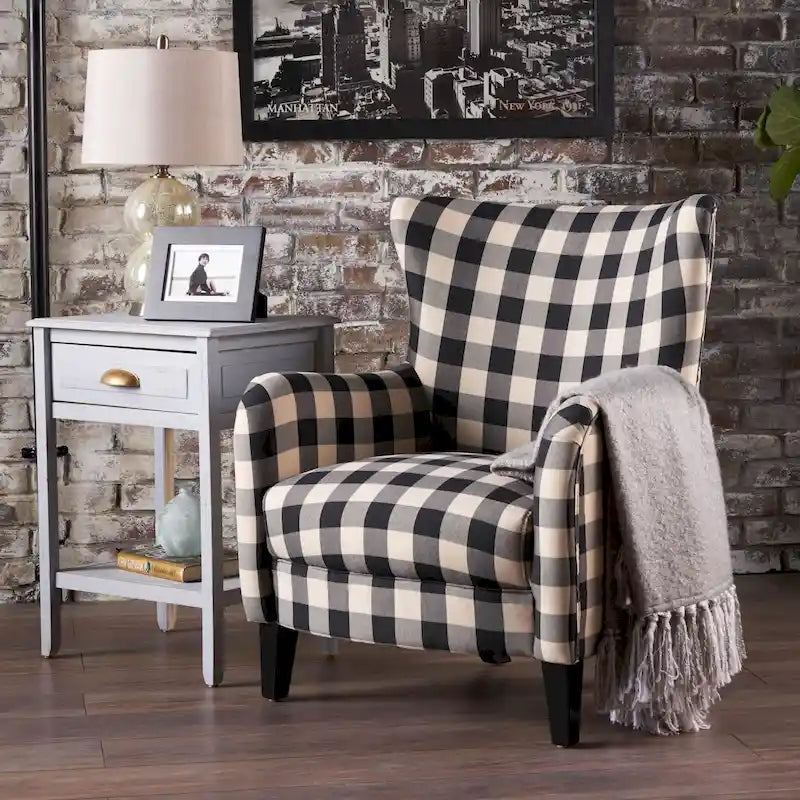 Sillón tapizado moderno retro con respaldo alto de 30.25 y patas de madera, para sala de estar