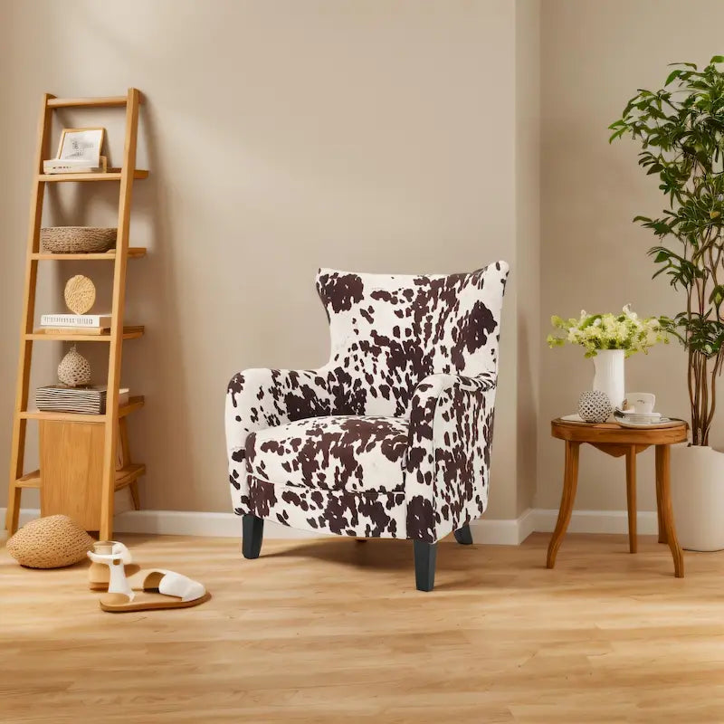 Sillón tapizado moderno retro con respaldo alto de 30.25 y patas de madera, para sala de estar