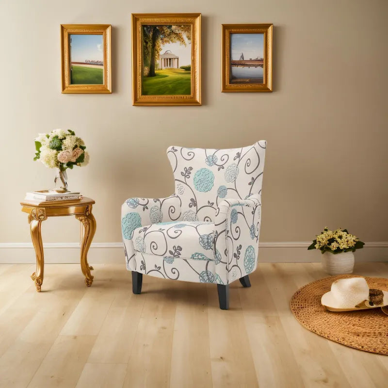 Sillón tapizado moderno retro con respaldo alto de 30.25 y patas de madera, para sala de estar