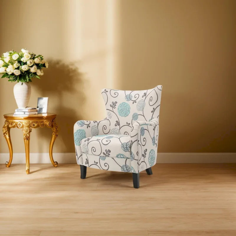 Sillón tapizado moderno retro con respaldo alto de 30.25 y patas de madera, para sala de estar