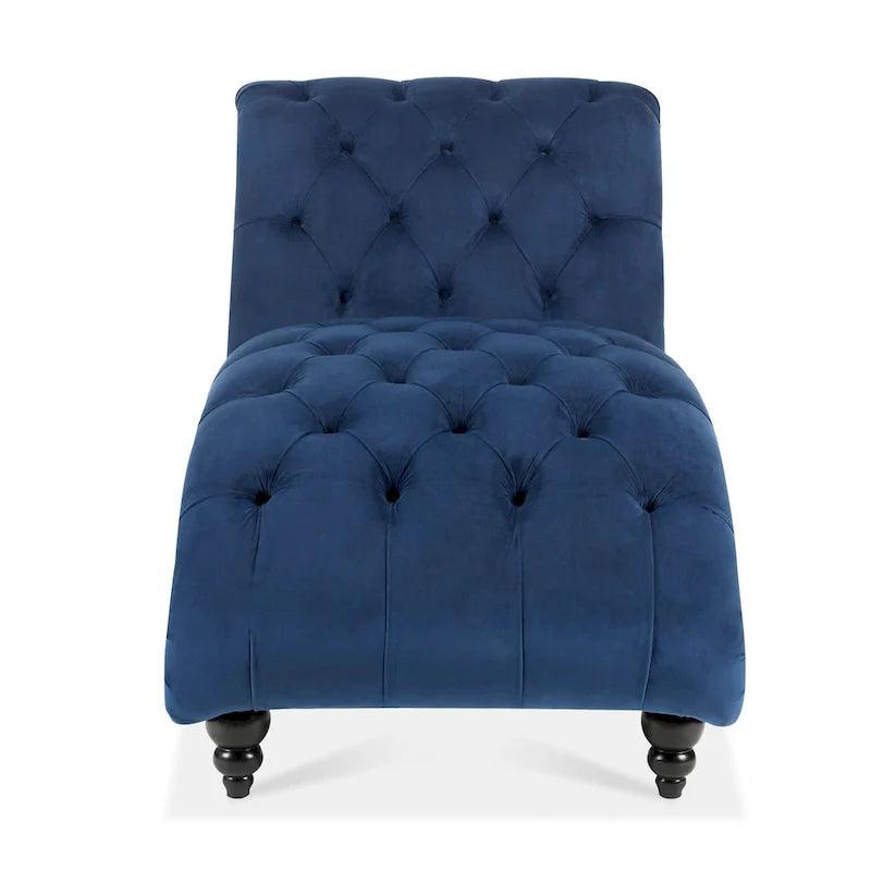 Chaise longue bleue de 27.17 avec capitonnage à boutons et clous décoratifs