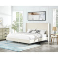 Beige Style Platform Bed with Wingback Velvet Headboard