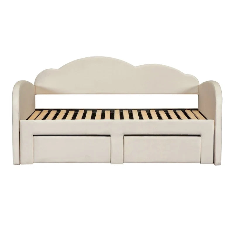Twin-Daybed aus Cloud-Samt mit Ausziehbett, Schubladen und USB-Anschluss