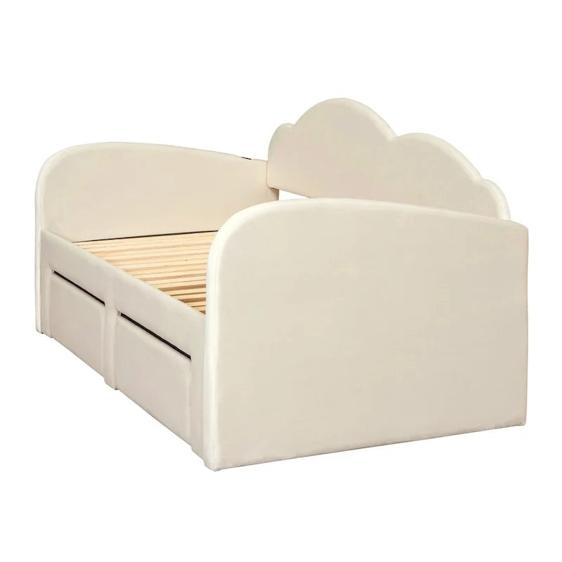 Twin-Daybed aus Cloud-Samt mit Ausziehbett, Schubladen und USB-Anschluss