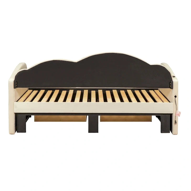 Twin-Daybed aus Cloud-Samt mit Ausziehbett, Schubladen und USB-Anschluss
