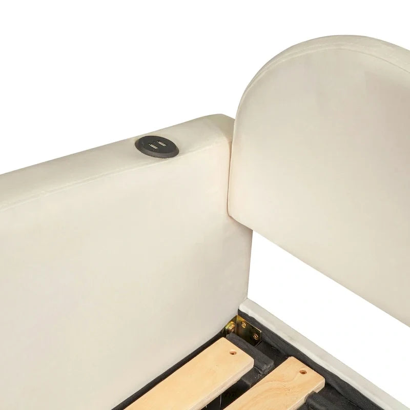 Twin-Daybed aus Cloud-Samt mit Ausziehbett, Schubladen und USB-Anschluss