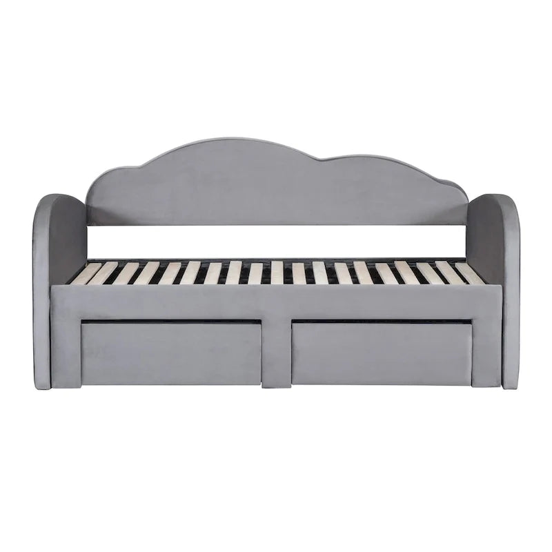 Twin-Daybed aus Cloud-Samt mit Ausziehbett, Schubladen und USB-Anschluss