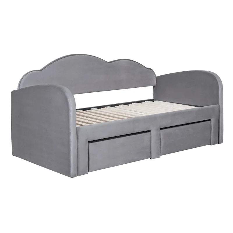 Twin-Daybed aus Cloud-Samt mit Ausziehbett, Schubladen und USB-Anschluss
