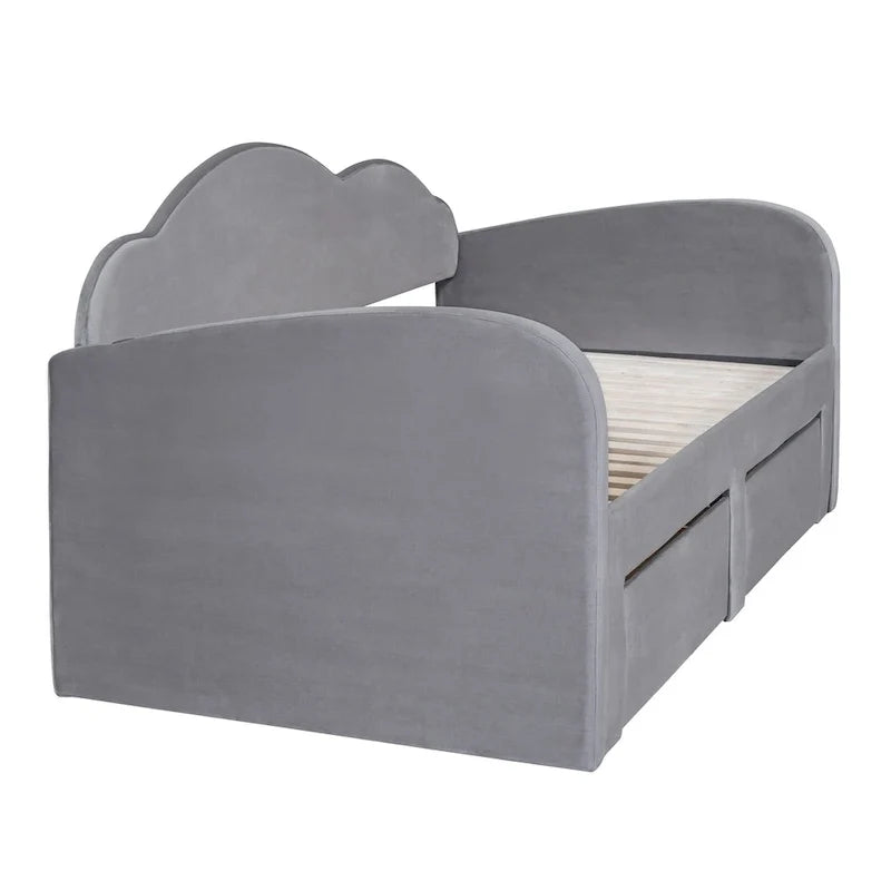 Twin-Daybed aus Cloud-Samt mit Ausziehbett, Schubladen und USB-Anschluss