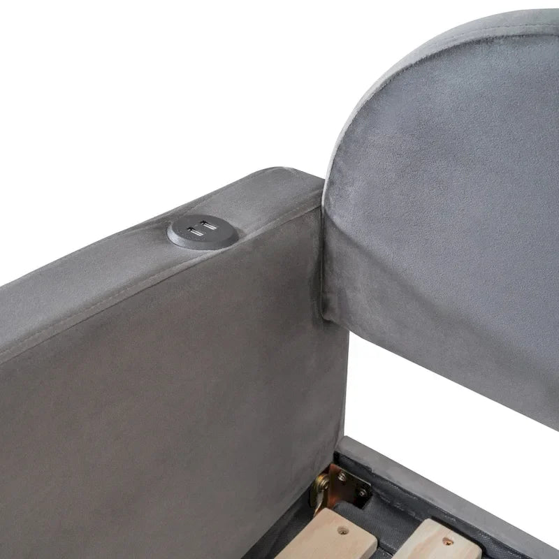 Twin-Daybed aus Cloud-Samt mit Ausziehbett, Schubladen und USB-Anschluss