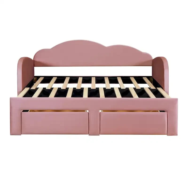 Twin-Daybed aus Cloud-Samt mit Ausziehbett, Schubladen und USB-Anschluss