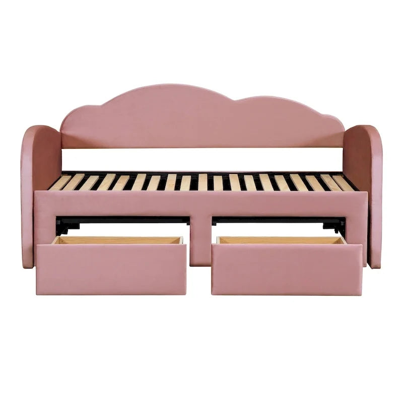 Twin-Daybed aus Cloud-Samt mit Ausziehbett, Schubladen und USB-Anschluss