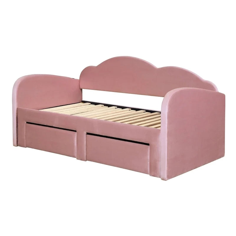 Twin-Daybed aus Cloud-Samt mit Ausziehbett, Schubladen und USB-Anschluss