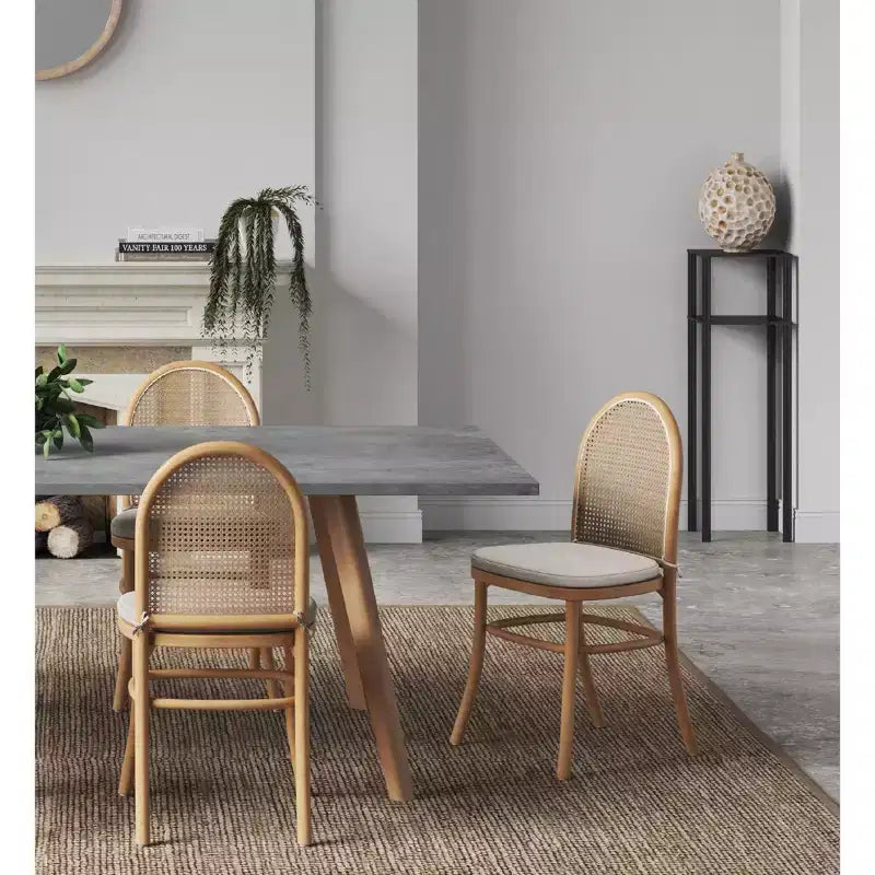 Set of 2 Dining Chairs with Gray Cushions