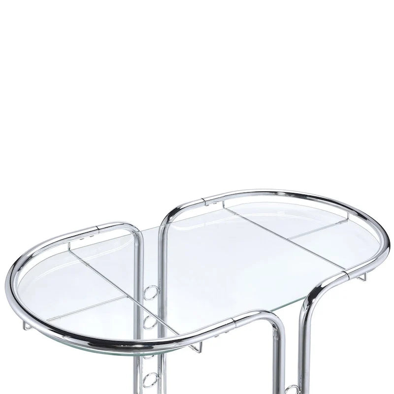 Modern Chrome Glass Top Serving Cart with Casters
