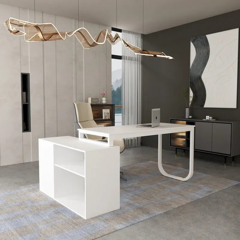 Bureau d’ordinateur de bureau en L de 55 pouces avec tiroirs