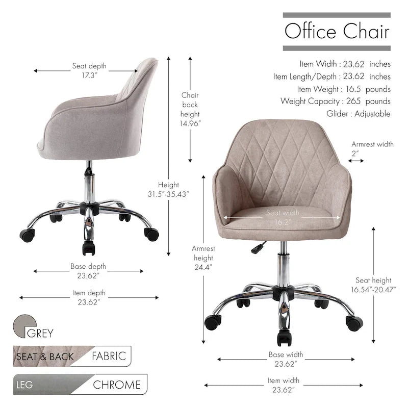 Home Office Desk Chair, Fabric And Roller Wheels